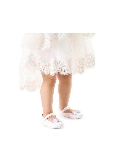 Kiko Kids Taşlı Cırtlı Kız Çocuk Fiyonklu Babet Ayakkabı Ege 204 Rugan Beyaz