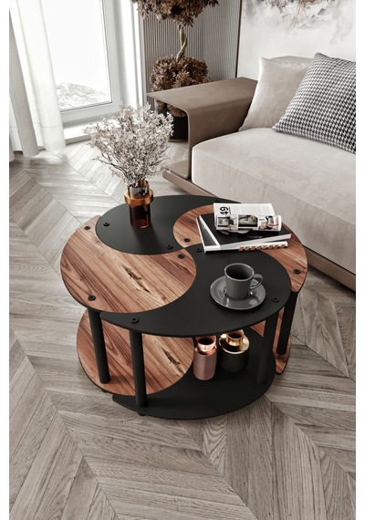 Yin Yang Unıty Serenıty Orta Sehpa 4 Lü Siyah Ceviz 70 Cm Siyah