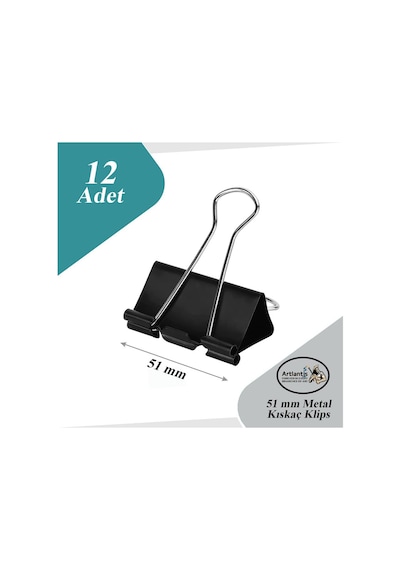 Çelik Kıskaç Klips 51 mm 12 Adet 1 Paket Metal Mandal Binder Clips Kıska 240 Sayfa Kapasiteli Çok Amaçlı Kullanım
