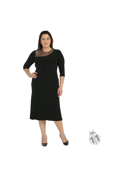 4089S-Nidya Moda Büyük Beden Işli Sandy Elbise Siyah