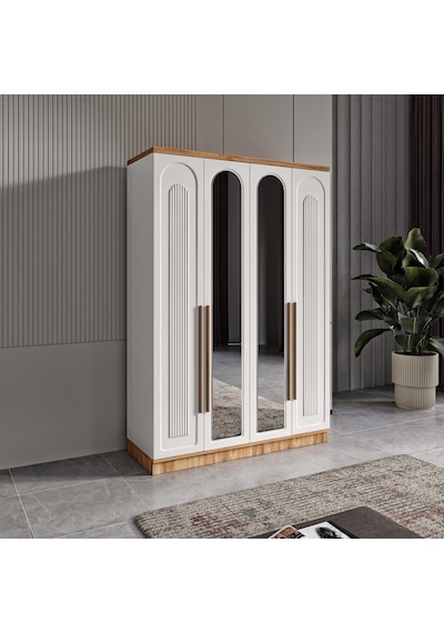 Flora 4 Kapaklı Aynalı Komple Mdf Gardırop - Elbise Dolabı