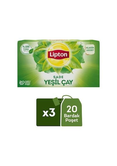 Yeşil Çay Sade Bitki Süzen Poşet Çay 20li X 3 Adet