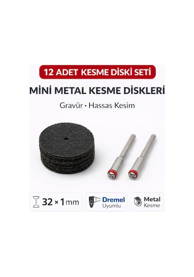 Senbang Gravür Metal Kesme Mini Disk Seti 32x1 Mm Dremel Uyumlu Kesme Diski 12 Parça