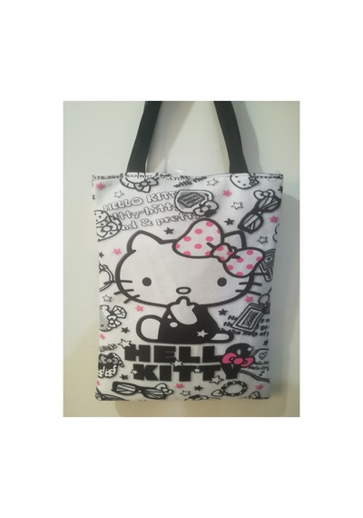 Owl Bag Hello Kitty Desenli Tasarım Kumaş Omuz Çantası Gri