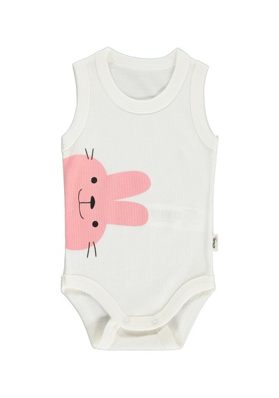 Civil Baby Tavşkan Baskılı 0-3 Yaş Çıtçıtlı Badi - Ekru