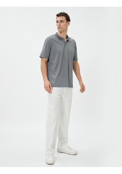 Koton Basic Polo Yaka Tişört Düğmeli Kısa Kollu Gri 3sam10151mk