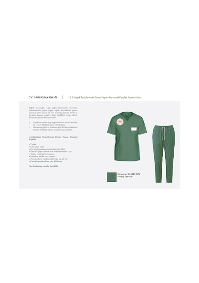 Unisex Ameliyat Yeşil Scrubs Üniforma Takım Frosty Spruce Sağlık Bakanlığı Yeni Yönetmeliğe Uygun Yeşil