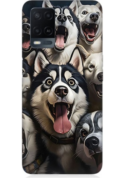 Oppo A54 Uyumlu Mutlu Husky Desenli Silikon Kılıf