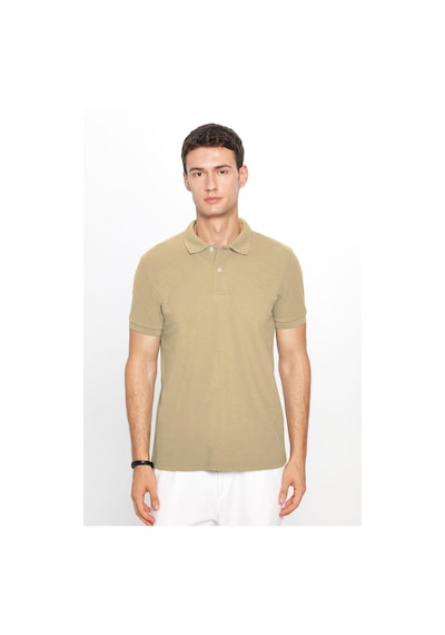 Tudors Erkek Slim Fit Dar Kesim Pamuklu Yumuşak Dokulu Serin Tutan Kumaş Düz Pike Bej Polo Yaka Tişört-33699 Bej