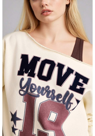 Defacto Oversıze Kayık Yaka Baskılı Sweatshirt G9613ax26spbg418 Bej-bg418