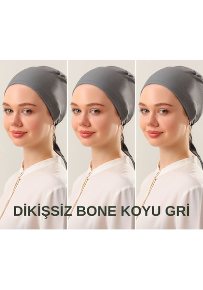 Melodi Scarf Kadın Tesettür Dikişsiz Set Bone Koyu Gri 3 Adet Bağlamalı Penye Bone Koyu Gri Melodi Scarf Kadın Tesettür Dikişsiz Set Bone Koyu Gri 3 Adet Bağlamalı Penye Bone Koyu Gri