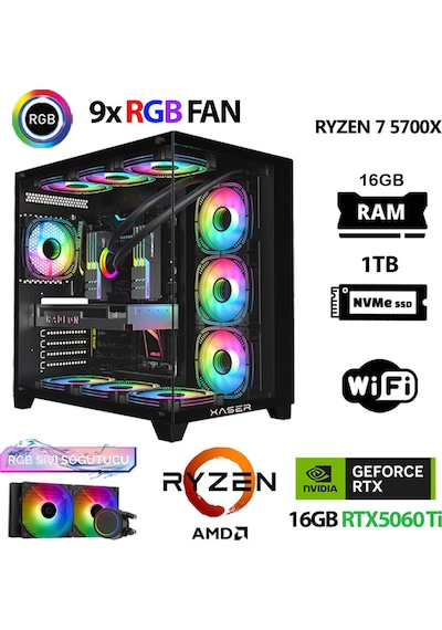 Xaser SOVAX30 R7-5700X 16 GB 1 TB M.2 NVMe SSD 16 GB RTX5060Ti Free Dos Masaüstü Oyuncu Bilgisayarı