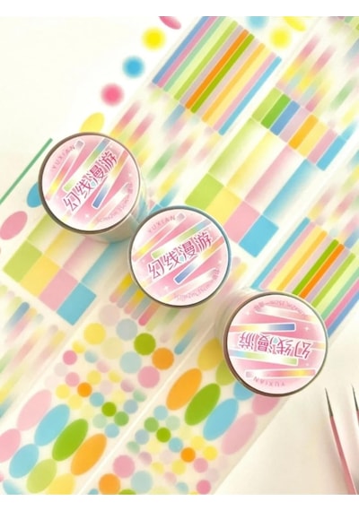 Tr Pastel Renkli Yuvarlak Ve Çizgi Desenli 2m 570adet Tek Tek Çıkartma Sticker Washi Etiket 1