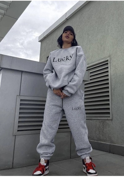 Tarzsokak Lucky Dijital Baskılı Kışlık Unisex Eşofman Takımı Gri
