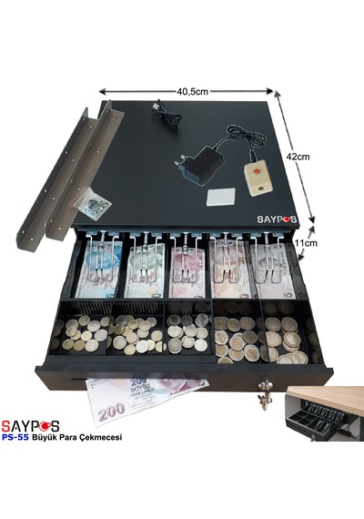Açma Butonlu Ve Montaj Askılı Takım 5 Banknot Gözlü Anahtardan Açılır Para Çekmecesi 40,5x42x11cm