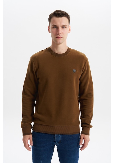 AR-MA Arma Erkek Regular Fit Örme Selanik Sweatshirt %65 Pamuk %35 Polyester, Karbon Fırçalı, Basic Bisiklet Yaka K30124699002 Kahverengi-k7