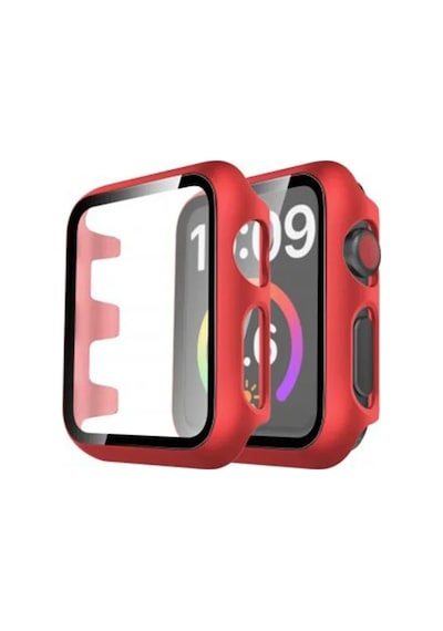 Newface Apple Watch 44mm Camlı Kasa Ekran Koruyucu - Kırmızı