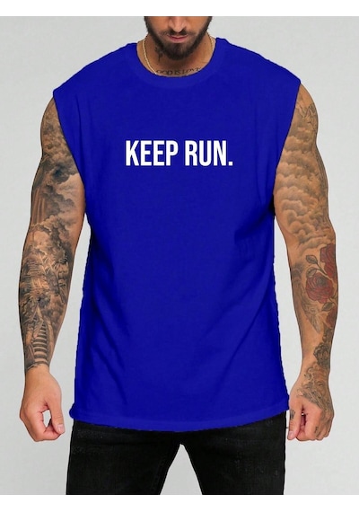Keep Run. Baskılı Kolsuz Tişört Lacivert
