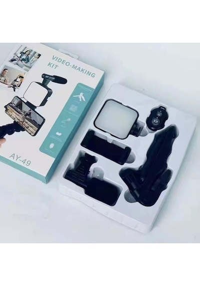 Ay-49 Video Making Kit Kumandalı Mikrofon Led Işık Mini Tripod Için Telefon Vlog Video Kayıt Senalstore