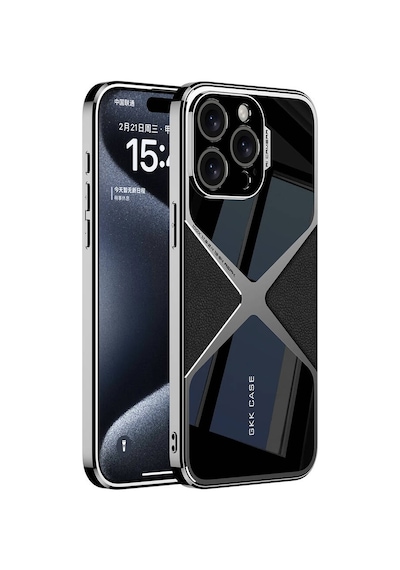 Goocamp Apple Uyumlu iPhone 15 Pro Max Kılıf Ultra İnce Kamera Korumalı Pc + Deri Arka Yüzey Kisamarka Siyah