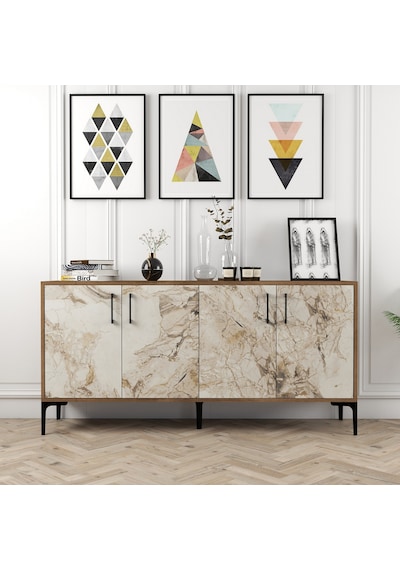 Kiev 160cm Konsol - Ceviz / Beyaz Mermer
