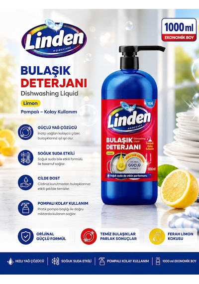 Linden Bulaşık Deterjanı 1000 Ml Limon
