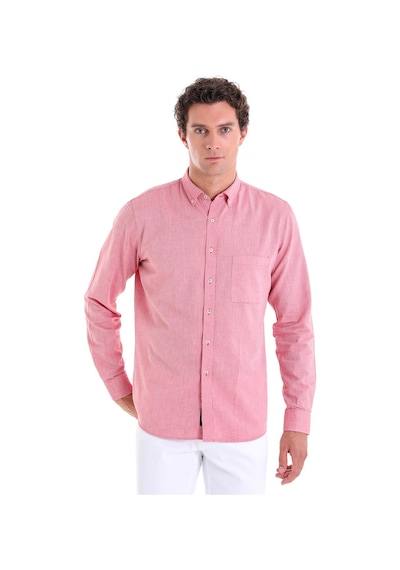 Hatemoğlu Bordo Comfort Fit Düz 100% Pamuk Düğmeli Yaka Uzun Kollu Casual Oxford Gömlek Bordo