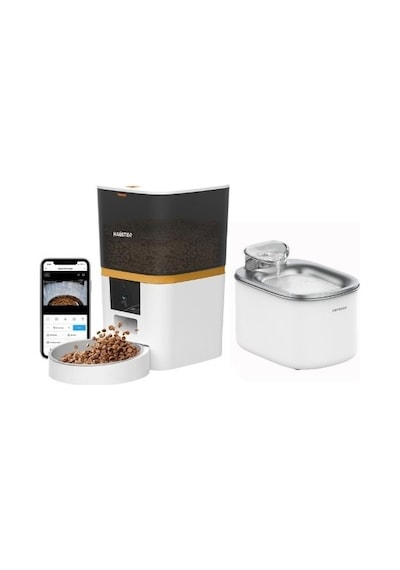 Haustier Hst-qq005 Beyaz Akıllı Mama Kabı, Wf007l Beyaz Kedi Su Pınarı 2 Li Set Haustier Türkiye Garantili
