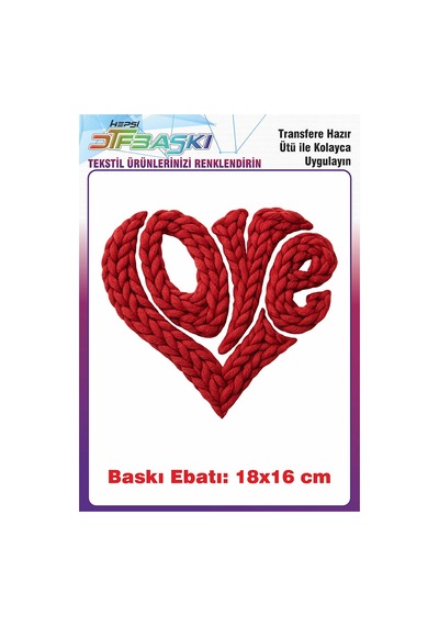 Örgü Görünümlü Love Yazısı Kalp Ütü İle Yapışan Tişört Tekstil Baskı 3145