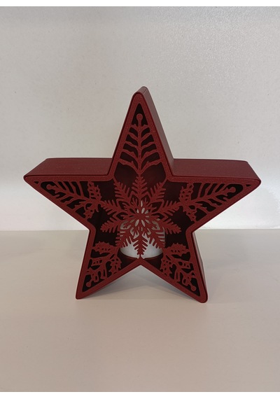 Kar Tanesi Yıldız Dekoratif Mumluk + Hediye 1 Adet Pilli Mum Bordo