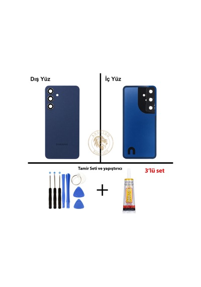 Samsung Galaxy S24 Mavi Renk Lensli Arka Kapak + Tamir Seti + B7000 Yapıştırıcı Arka Cam Batarya Kapağı Pil Kapağı Lazer Kesim Back Cover Galaxy S24 Uyumlu 40694158