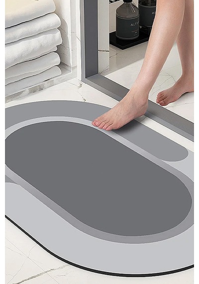 Sihirli Su Emici Banyo Paspası Kaymaz Tabanlı Abdest Paspası 3,5 Mm 57x38 Gri