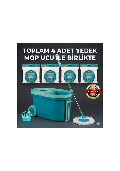 Tekerlekli Taşıma Saplı Comfort Mop Temizlik Seti Toplam 4 Yedek Mop