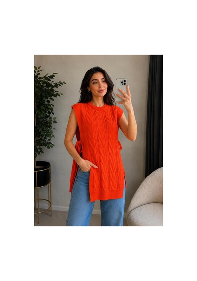 Hira Life Fashion Kadın Bisiklet Yaka Yanları Açık Bağcıklı Oversize Triko Süveter Turuncu Turuncu Hira Life Fashion Kadın Bisiklet Yaka Yanları Açık Bağcıklı Oversize Triko Süveter Turuncu Turuncu