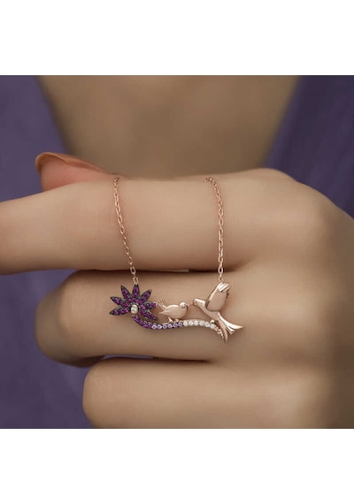 925 Ayar Gümüş Rose Altın Kaplama Kaplama Kaplama Anne Ve Yavru Kuş Bayan Kolye Rose Gold