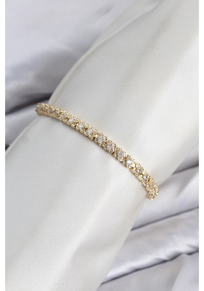 Cm Model Zirkon Taşlı Vıp Seri Gold Renk Pirinç Kadın Bileklik Çelik