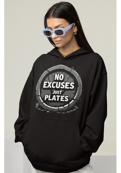 Sevbano No Excuses Just Pilates Baskılı Unisex Oversize Sporcu Hoodie Siyah