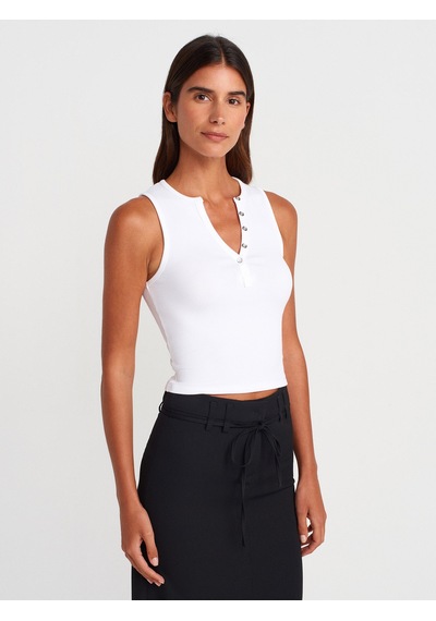 Dilvin 21005 Yıkama Efetkli Crop Top-beyaz Beyaz