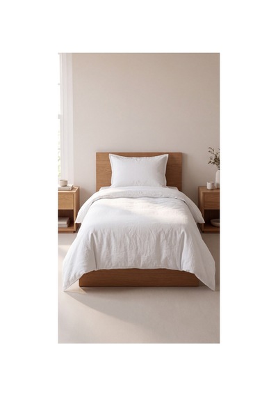 %100 Pamuk Keten Tek Kişilik Nevresim Takımı Lastikli Çarşaflı 160x200 Cm Beyaz - 904795714 Beyaz