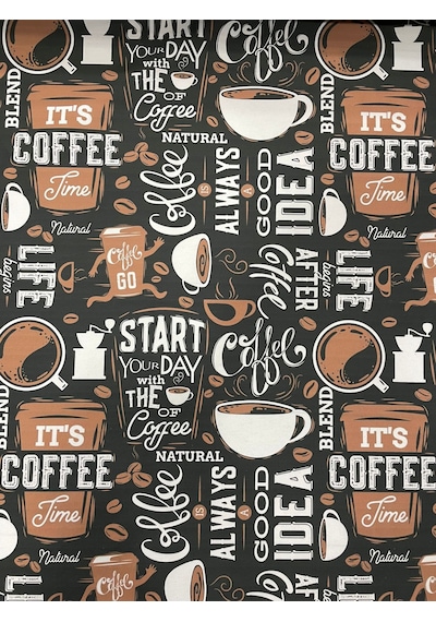 Coffee Kahve Desenli Kumaş Kırlentlik Döşemelik Kumaş Dijital Bas