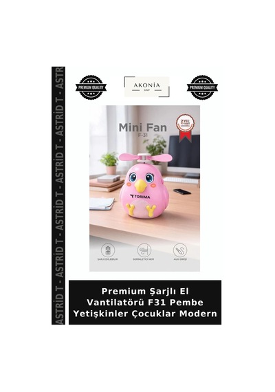Premium Şarjlı El Vantilatörü F31 Pembe Yetişkinler Çocuklar Modern