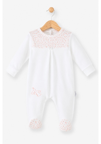Babyhola Tavşan Desenli %100 Pamuk Modal Patikli Bebek Tulumu 15232 Ekru