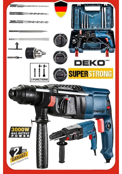 Deko DK2835 3000W Kırıcı Delici Matkap Hilti + Uç Seti