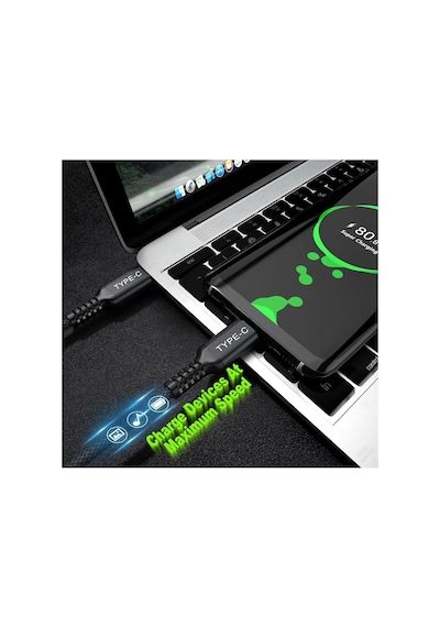 Samsung A20/a20s/a21/a22/a30/a31/a32/a33 İle Uyumlu Örgülü 240w Type-c Kablo, 1 Metre, Siyah Azd250emr334 Diğer