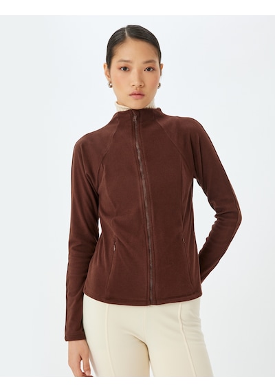 Koton Slim Fit Uzun Kollu Fermuarlı Dik Yaka Polar Hırka Kahverengi 5wak10137ek Kahve