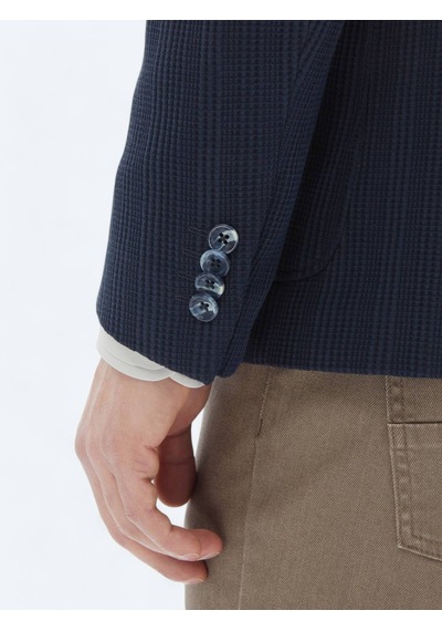 Lacivert Desenli Modern Fit %100 Pamuk Örme Ceket Lacivert