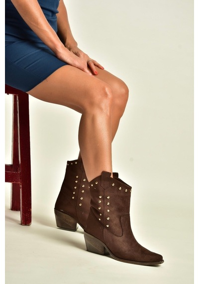 Fox Shoes Z920477302 Kahverengi Süet Kalın Topuklu Kovboy Model Kadın Bot