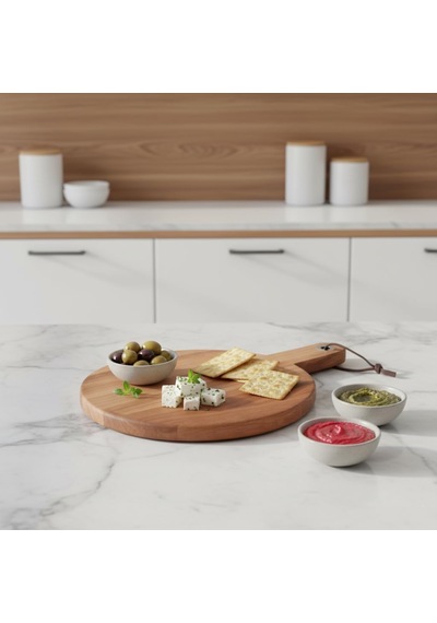 Akasya Ahşap Yuvarlak Sunum Tabağı 20x30 Cm Doğal Saplı Peynir, Şarküteri, Pizza Ve Meze Servis Tahtası Küçük Boy Modern Ahşap Sunumluk 1.2 Cm Kalınlık Çok Renkli