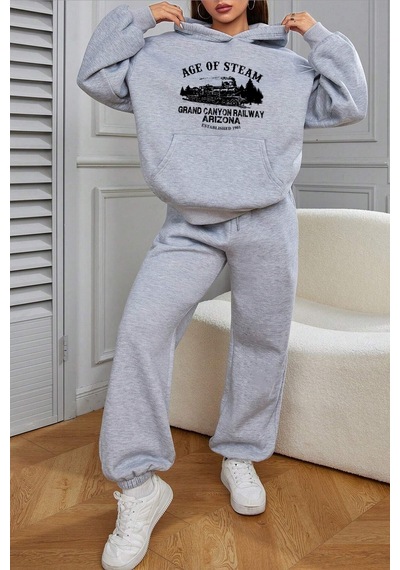 Uyguntarz Age Of Steam Baskılı Unisex Eşofman Takımı Gri