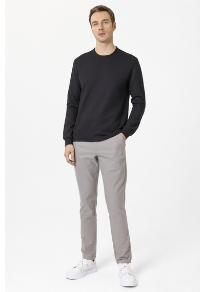 Süvari Siyah Slim Fit Armürlü Bisiklet Yaka Sweatshirt